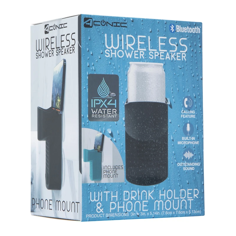 bluetooth® shower speaker with drink holder & phone mount