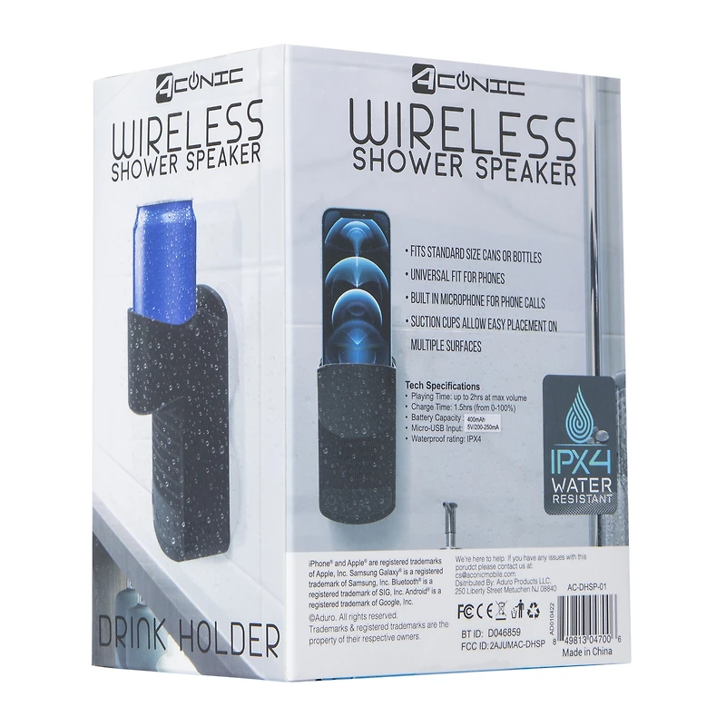 bluetooth® shower speaker with drink holder & phone mount