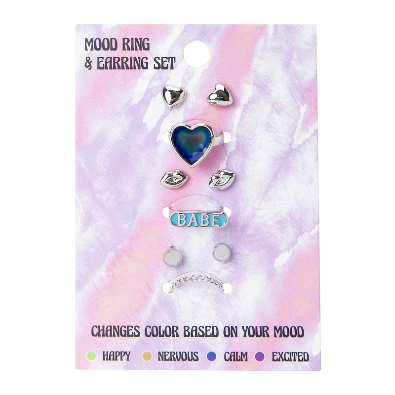mood ring & earrings 6-piece jewelry set