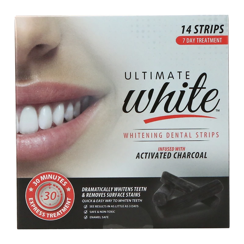ultimate white™ whitening dental strips w/ activated charcoal - 7 day treatment