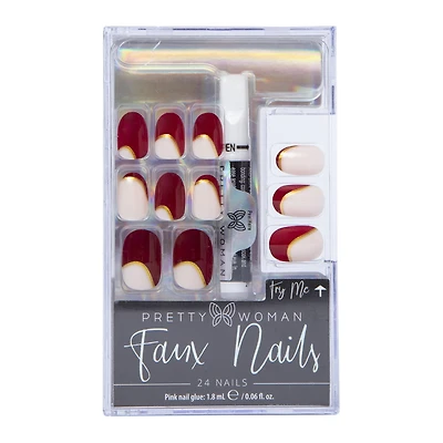Pretty Woman Burgundy Swirl Faux Nails 24-Count