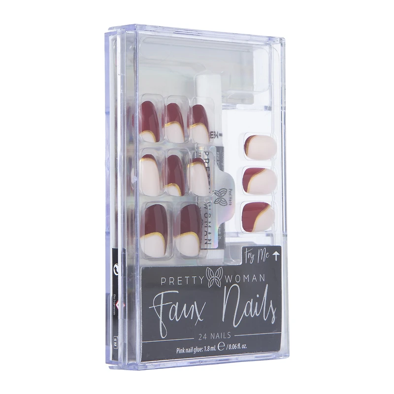 Pretty Woman Burgundy Swirl Faux Nails 24-Count