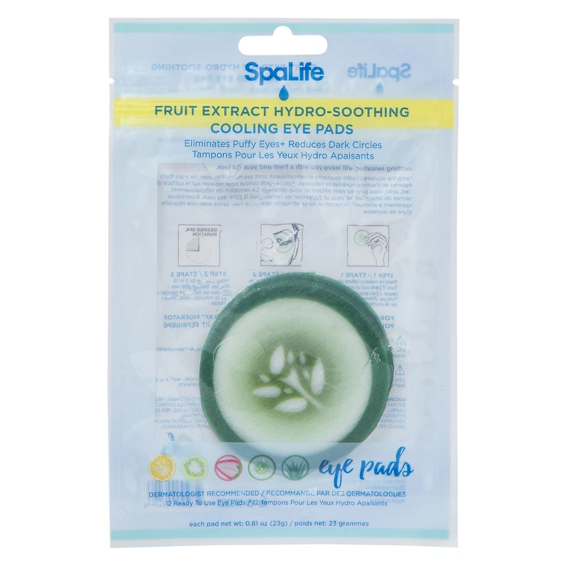 spa life fruit extract hydro-soothing & cooling eye pads 12-pack