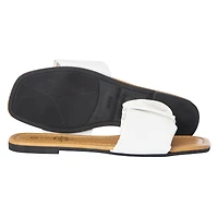 ladies scrunch strap white slide sandals