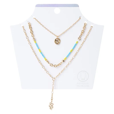snake charm & beaded necklaces 3-piece set