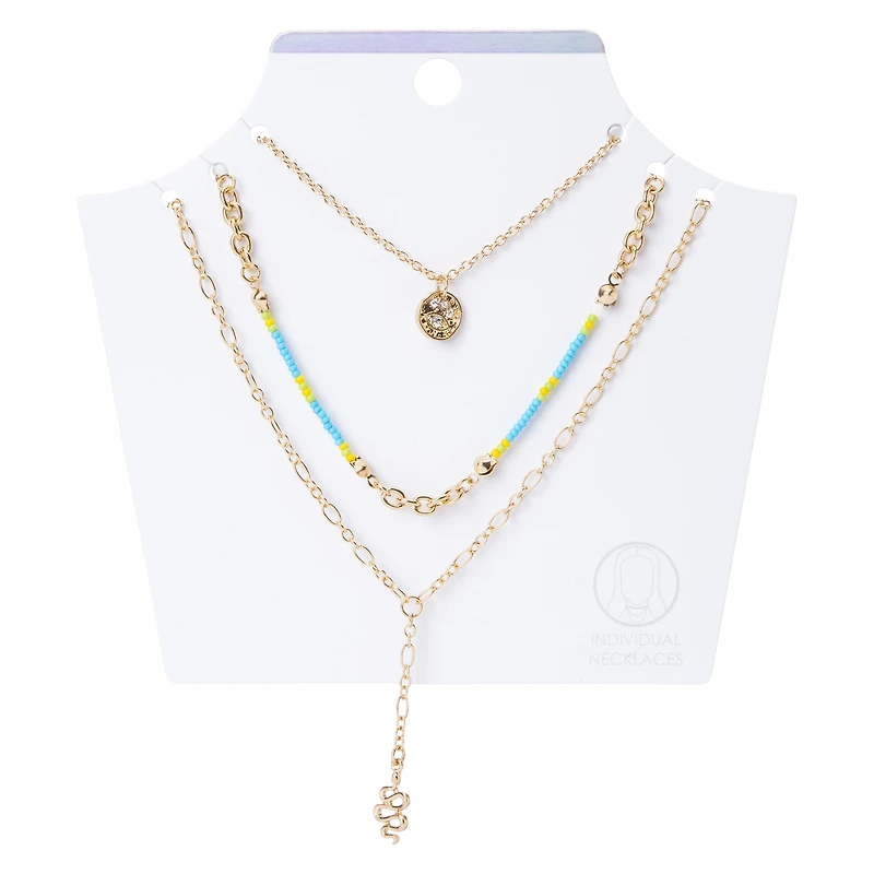 snake charm & beaded necklaces 3-piece set