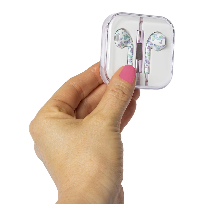 printed luxe wired earbuds w/ microphone