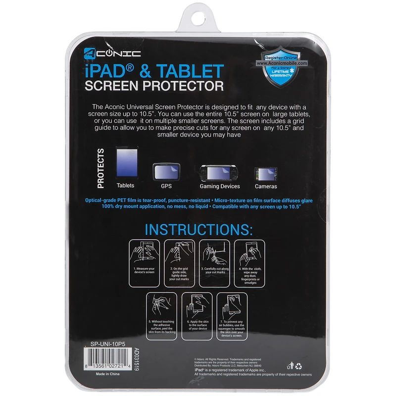 iPad and tablet screen protector- fits up to 10.5in screens