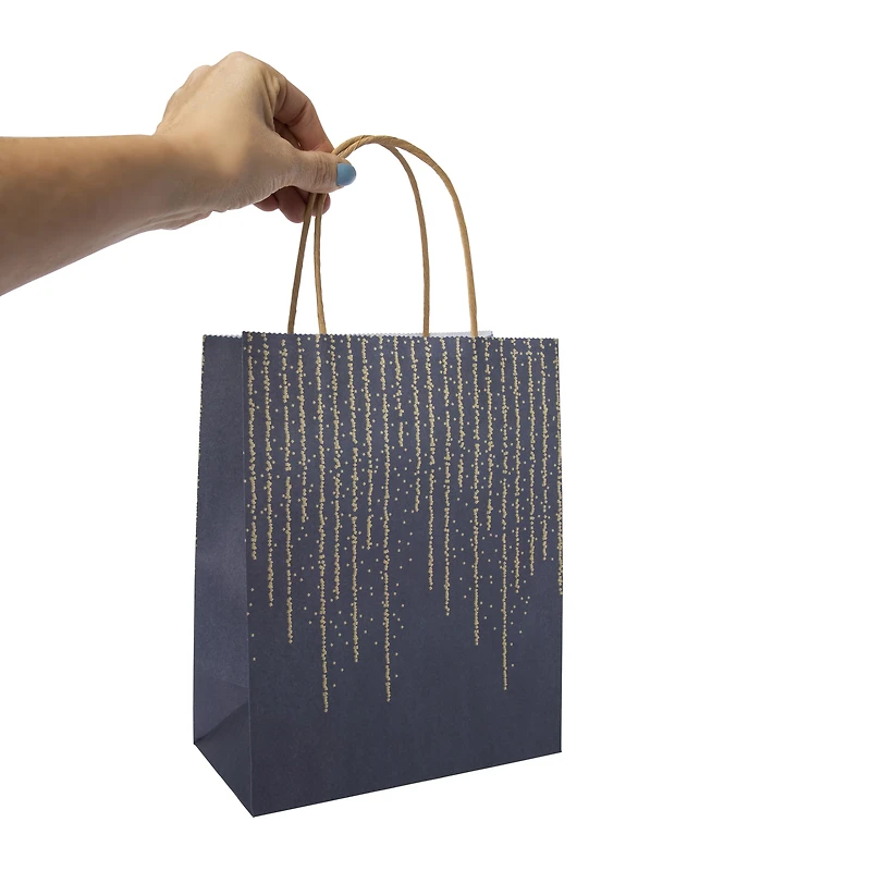 6-count navy & gold kraft paper gift bags 7in x 9in
