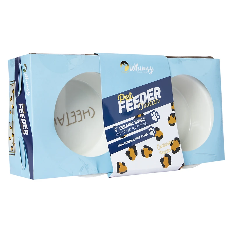 6in ceramic bowl double pet feeder set