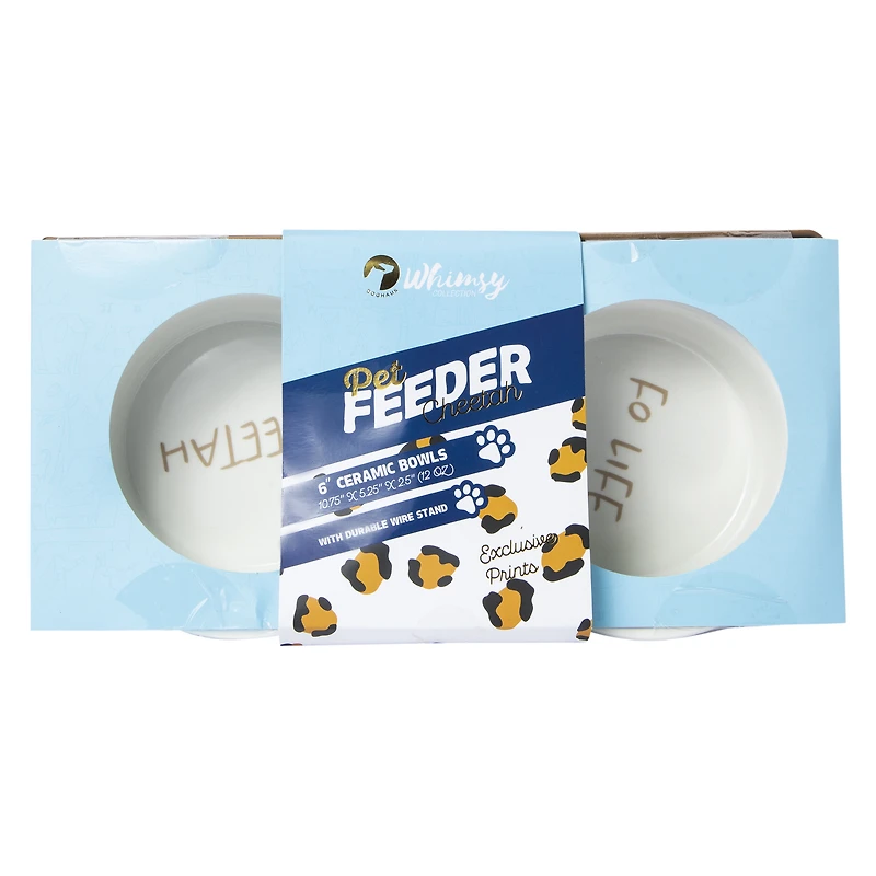 6in ceramic bowl double pet feeder set
