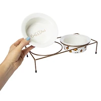 6in ceramic bowl double pet feeder set