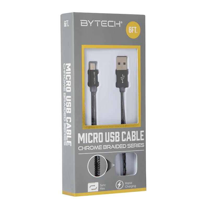 6ft chrome braided micro-USB cable