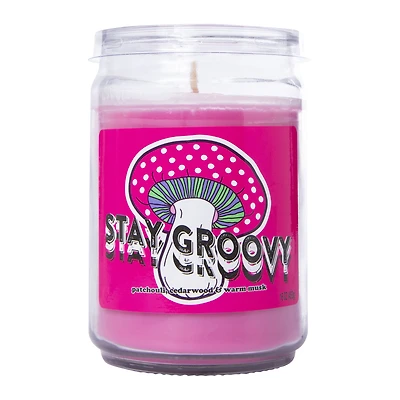 16oz 'stay groovy' mushroom glass jar scented candle