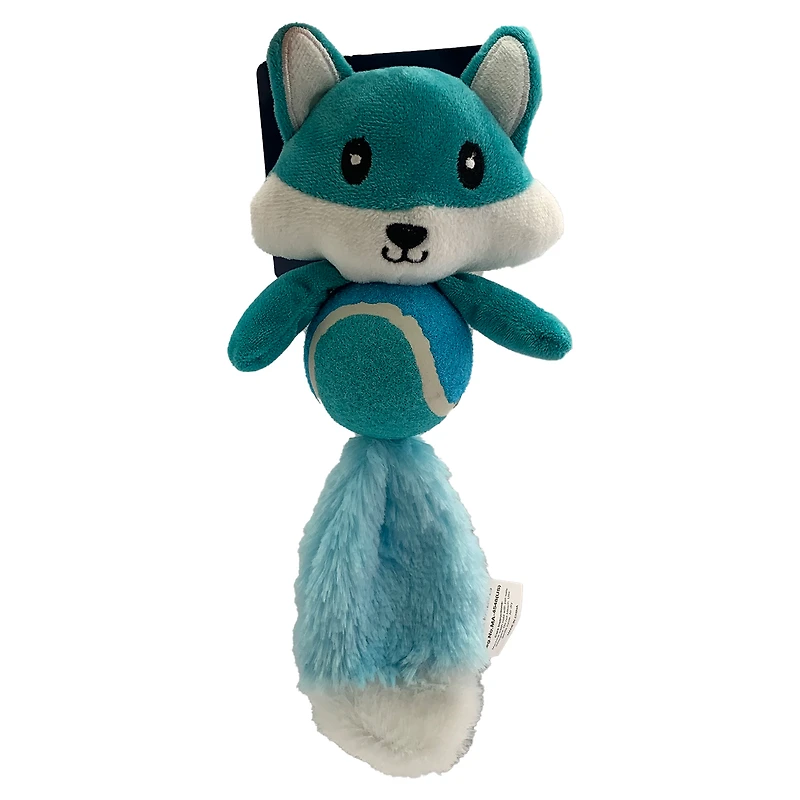 fox plush pet toy with tennis ball