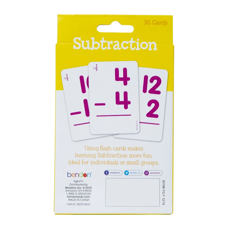 math flash cards: subtraction 36-cards set