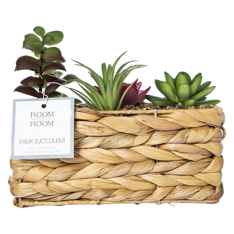 faux succulents basket 7in x 6.25in