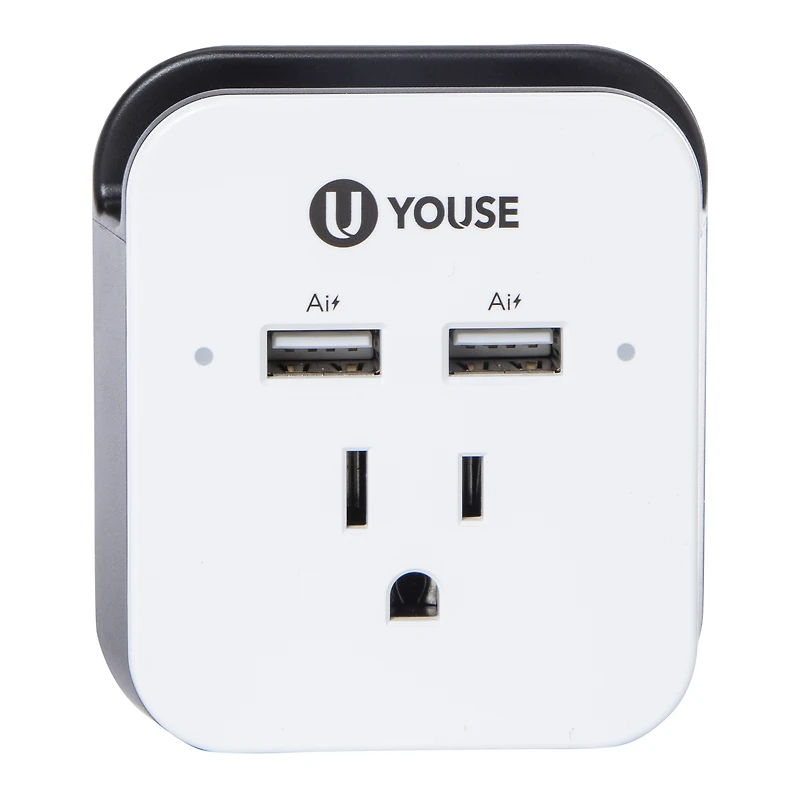 dual USB wall charger with outlet & phone holder 15W