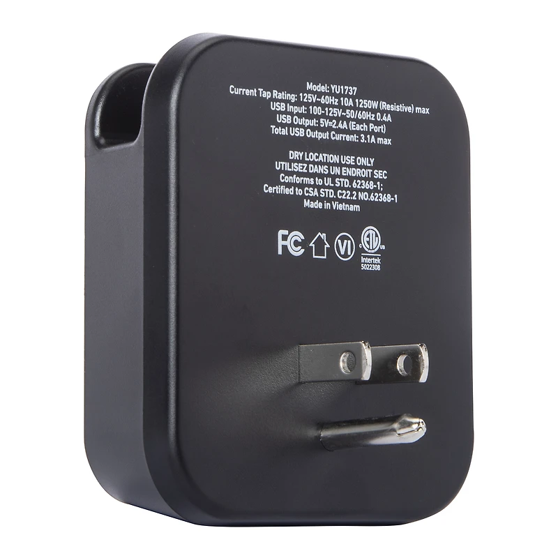 dual USB wall charger with outlet & phone holder 15W