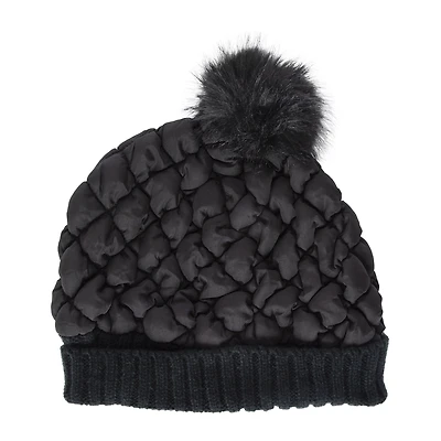 quilted puffer beanie hat - lilac
