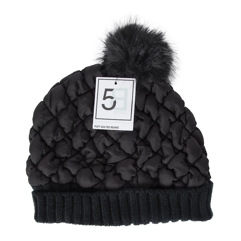 quilted puffer beanie hat - lilac