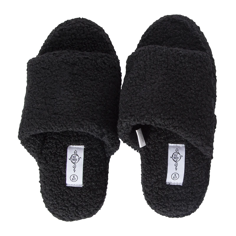 black teddy slide slippers