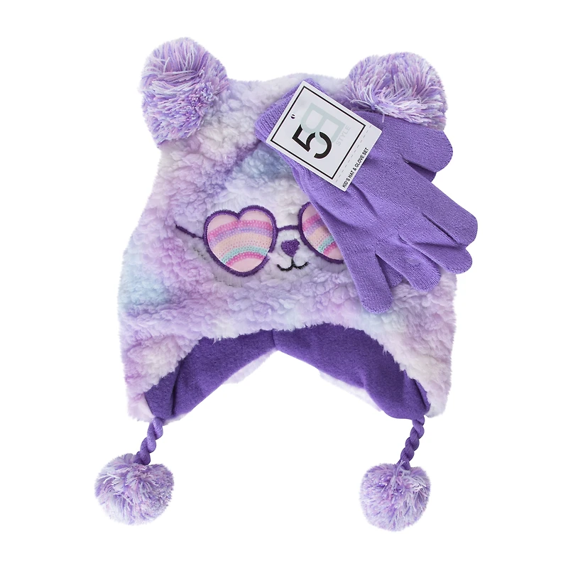 kid's sherpa hat & gloves set - tie dye bear
