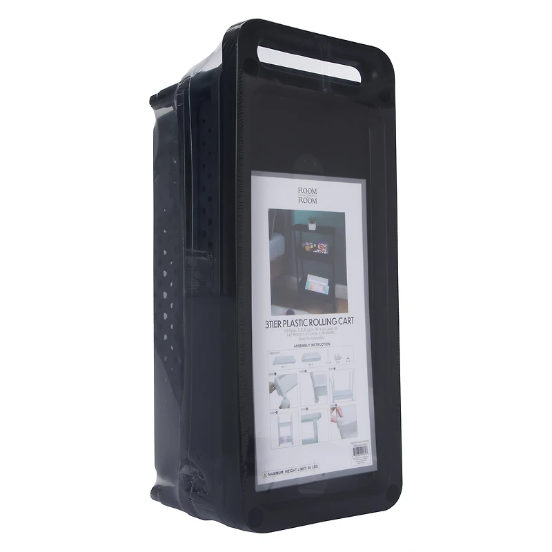 3-tier plastic rolling cart 30.3in x 18.8in