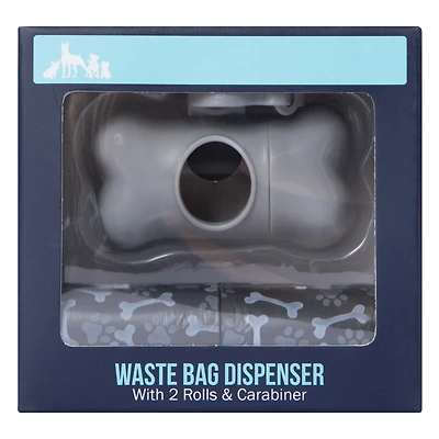 pet waste bag dispenser w/ 2 rolls & carabiner