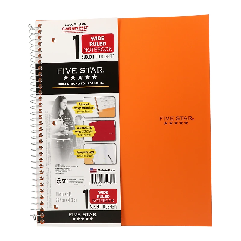 Mead® Five Star® 1 Subject Wide Ruled Trendy Notebook