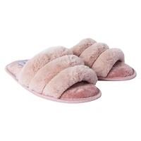 Ladies Ribbed Faux Fur Slide Slippers
