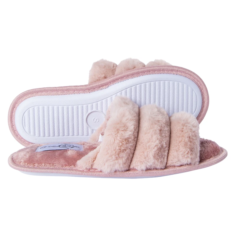 Ladies Ribbed Faux Fur Slide Slippers