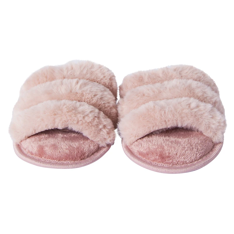 Ladies Ribbed Faux Fur Slide Slippers