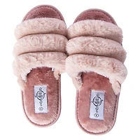Ladies Ribbed Faux Fur Slide Slippers