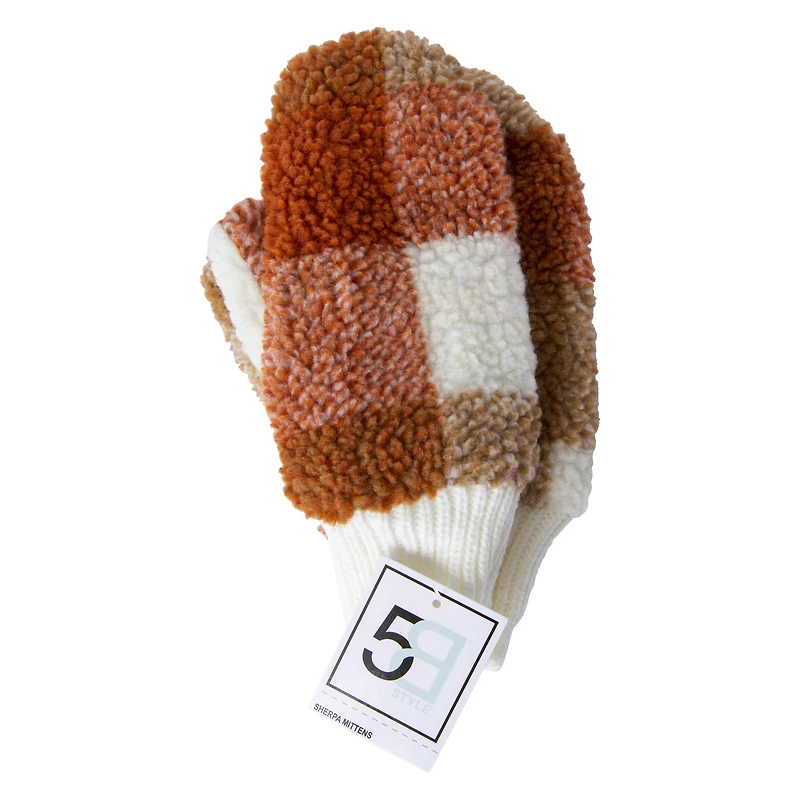 plaid sherpa mittens