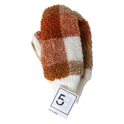 plaid sherpa mittens