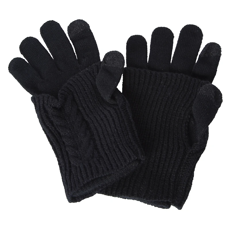 juniors 2-in-1 knit gloves w/ tech tips - brown