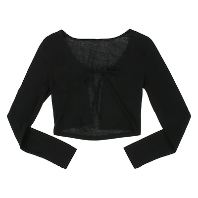 juniors black long sleeve tie-front top