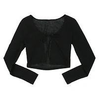 juniors black long sleeve tie-front top