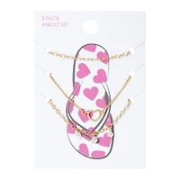 heart & pearl anklets 3-piece set