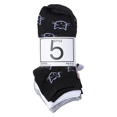 ladies cat faces & stripes low-cut socks 10-pack