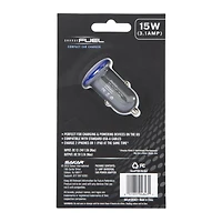 charge fuel compact car charger w/ 2 usb ports - silver