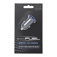 charge fuel compact car charger w/ 2 usb ports - silver