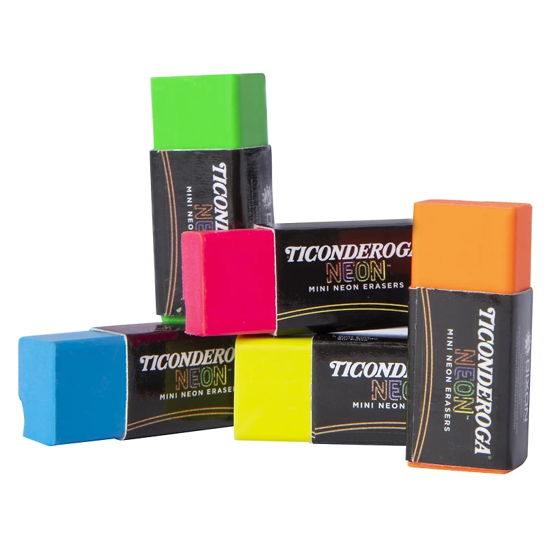 ticonderoga® mini neon erasers 5-count