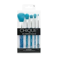 chique™ everyday makeup brushes 5-piece set - blue glitter