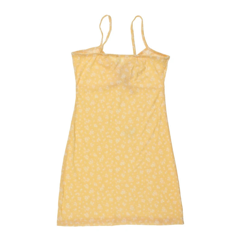 yellow floral cinch-front dress