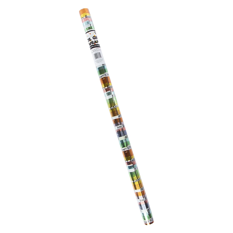 foil rainbow stripe 'happy birthday' wrapping paper roll 4ft x 30in