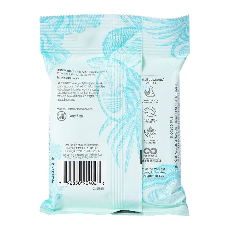 burt's bees® micellar facial towelettes 3-in-1 coconut & lotus water 10-pack