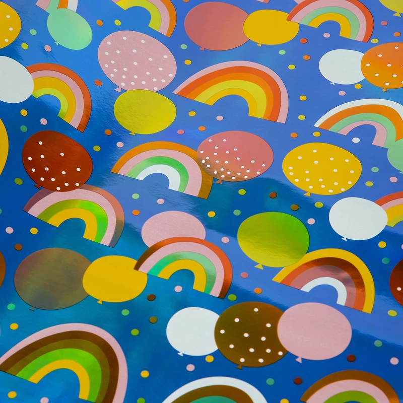 balloon & rainbow foil wrapping paper roll 4ft x 30in