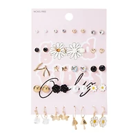 'good vibes only' studs & hoop earrings 20-pair set